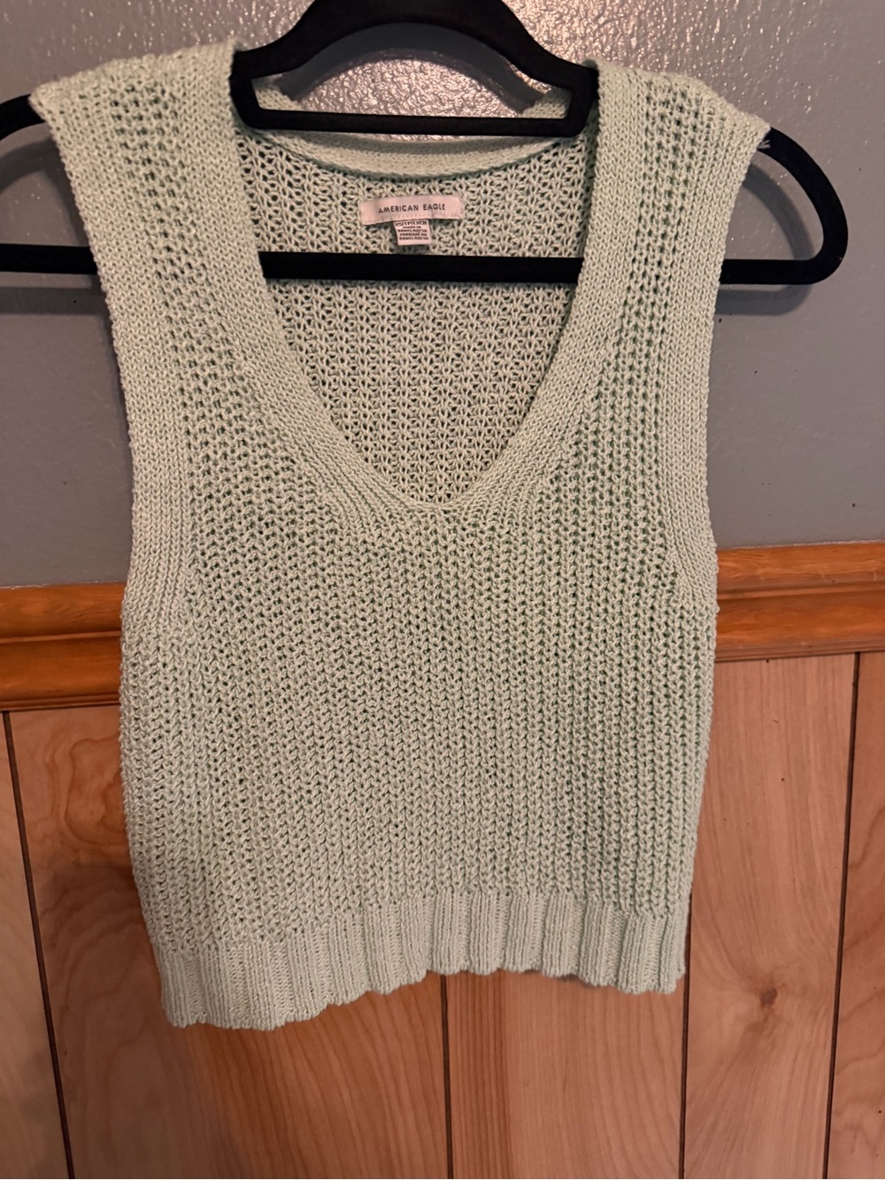 American Eagle Outfitters Light Mint V-Neck Knit Tank Sweater